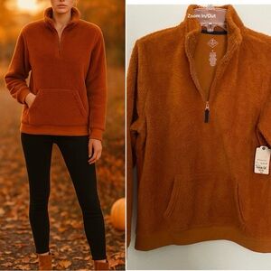 NEW pumpkin colored orange fleece pull over women fall Arizona gift Size M